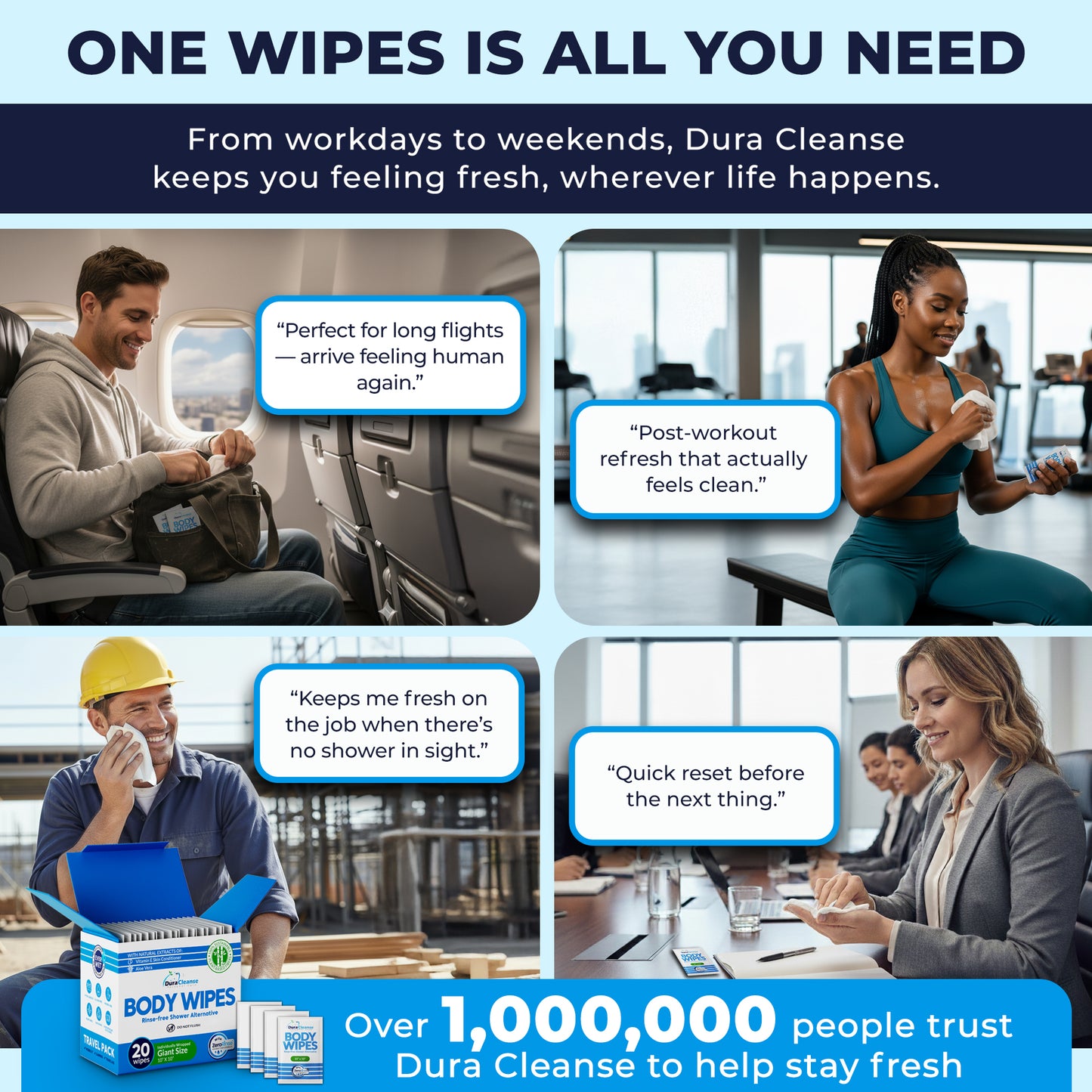 Universal On-the-Go 20 Count Body Wipes (10" x 10") - Travel Size