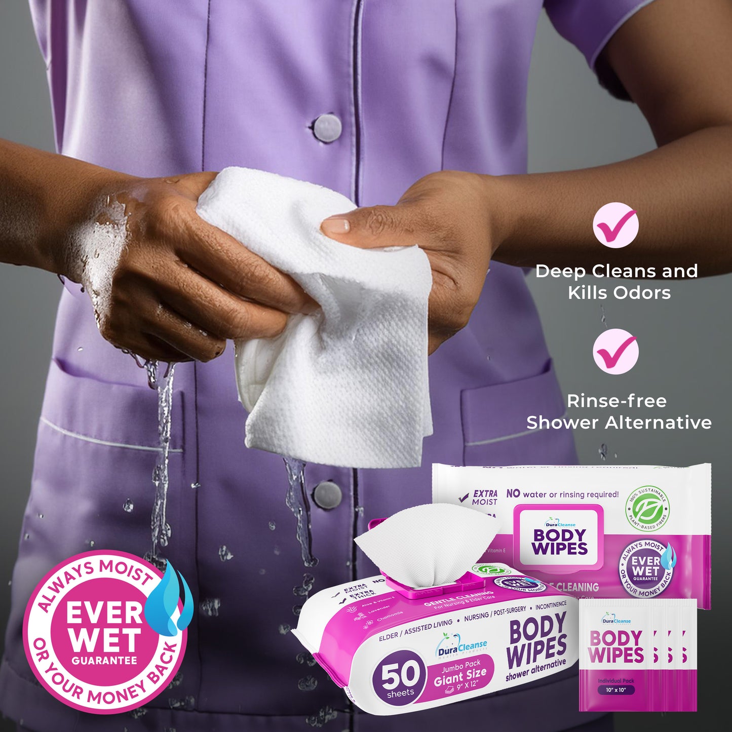 XL Adult Body Wipes (9" x 12") + Travel Size Wipes Bonus