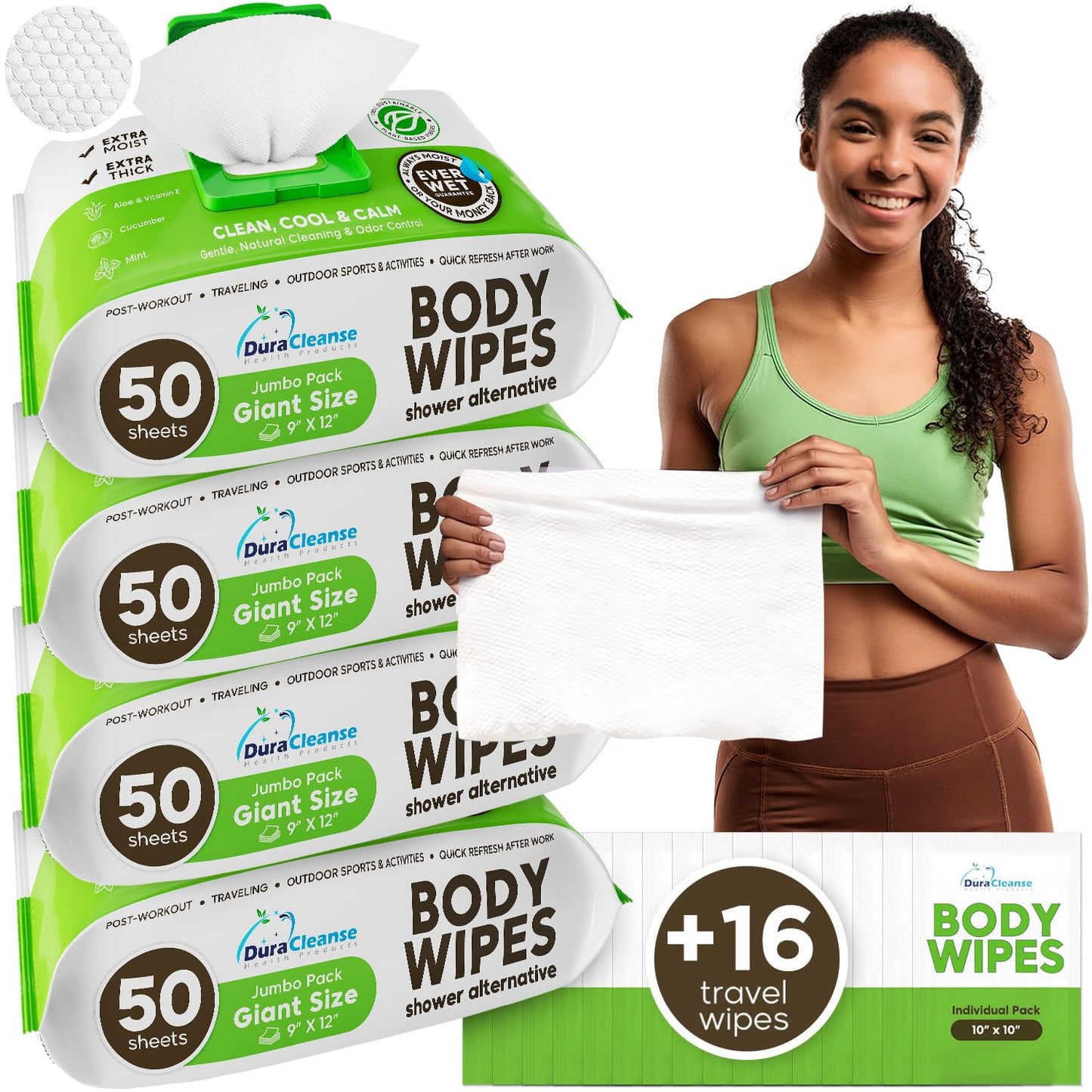 XL Women Body Wipes (9" x 12") + Travel Size Bonus