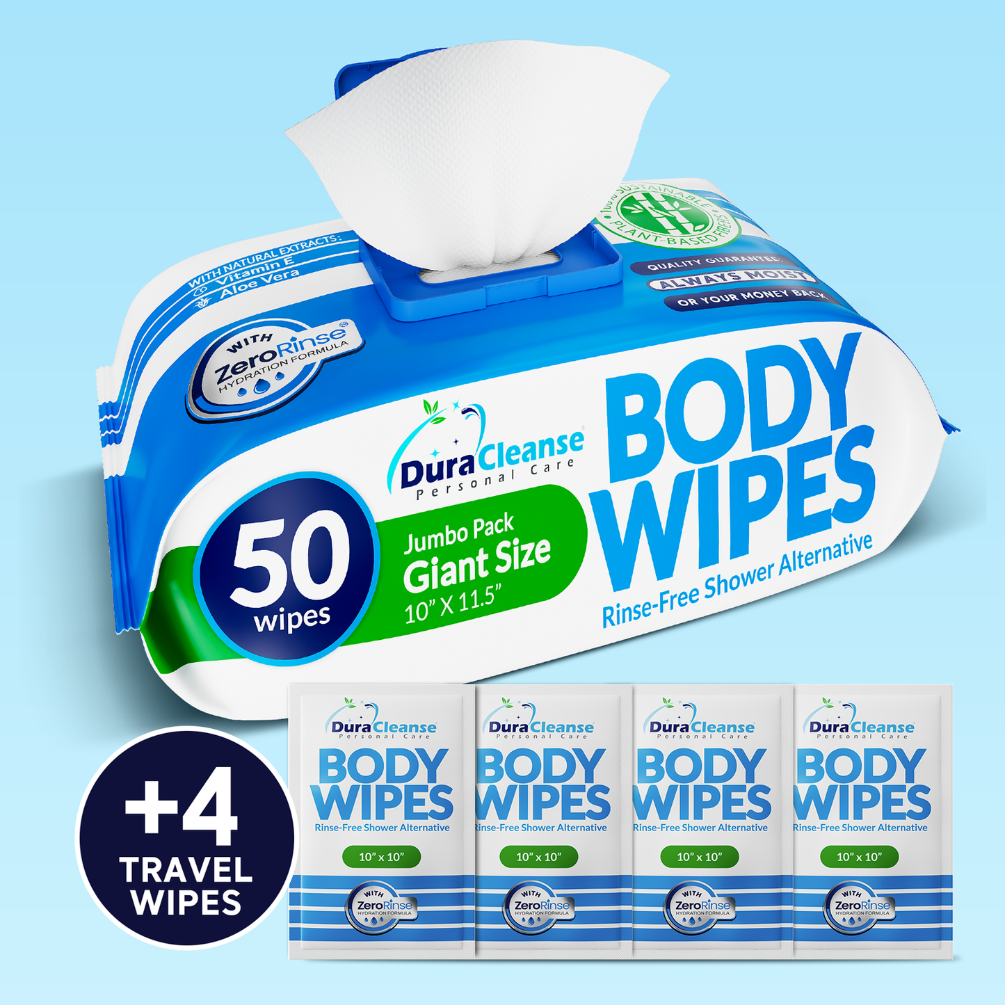 XL Universal Body Wipes (9" x 12") + Travel Size Bonus