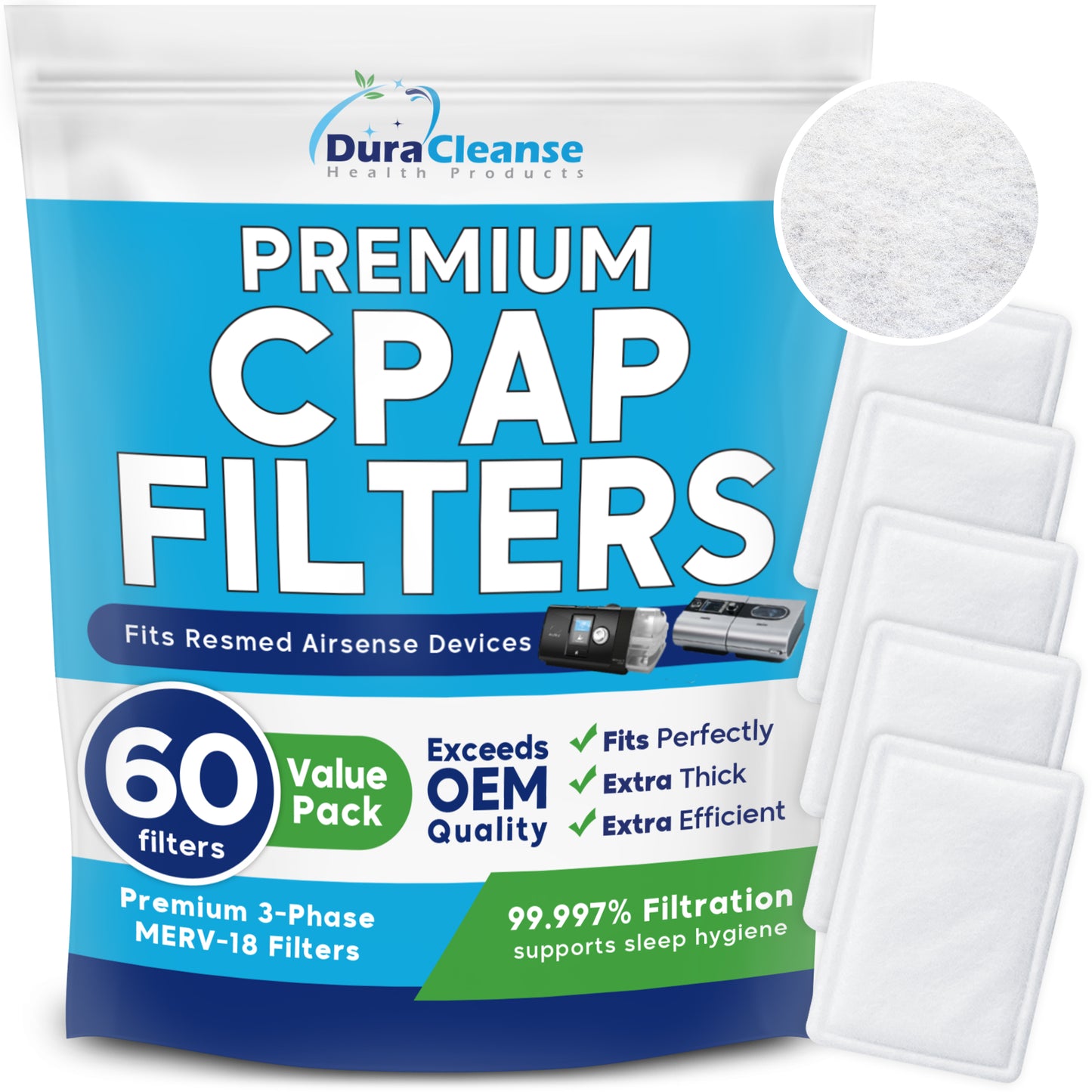 CPAP Filters - MERV 18 Ultra-Filtration - 60-Pack AirSense 10