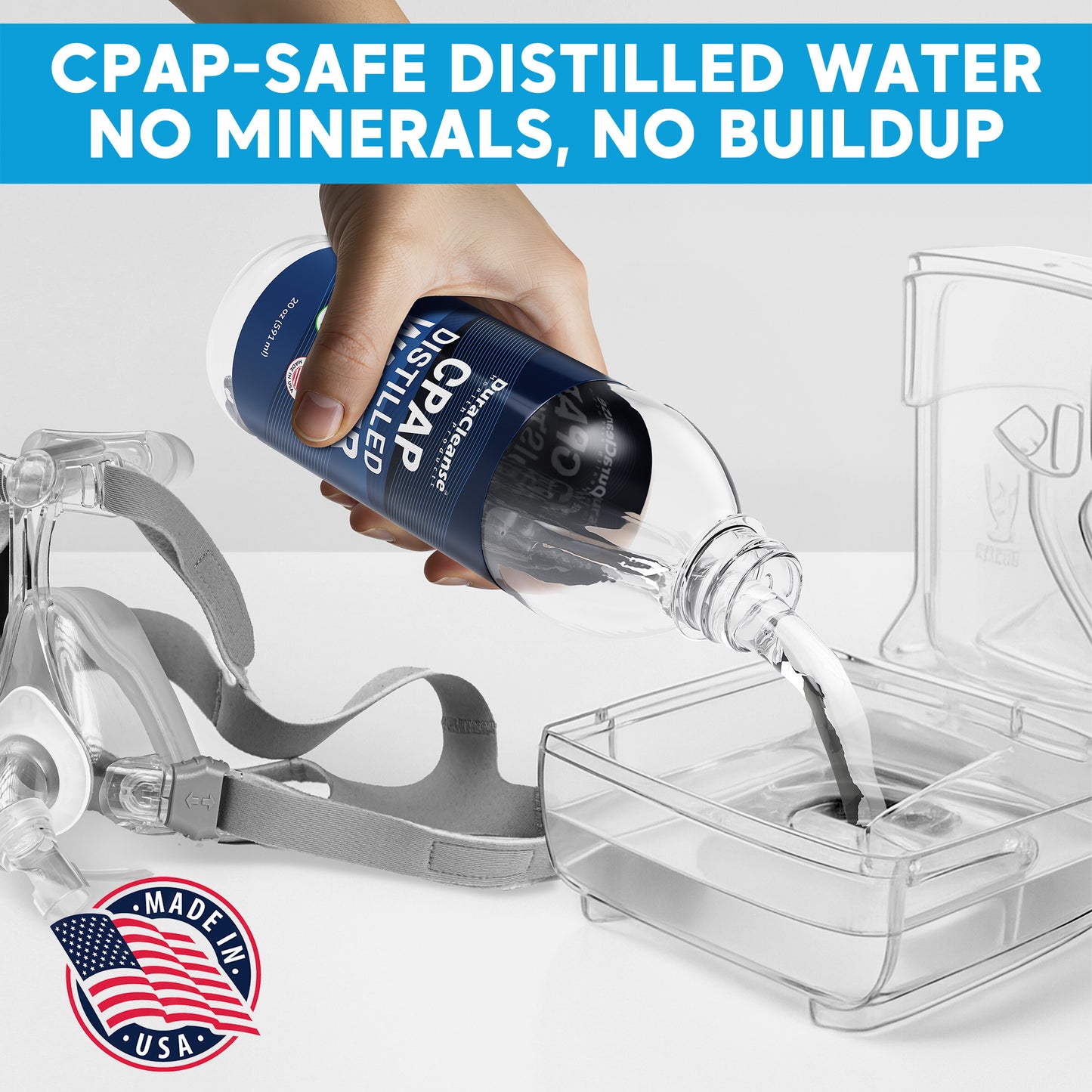 Distilled Water for CPAP Machines - 6-Pack (20 oz each) Travel Size Bottles