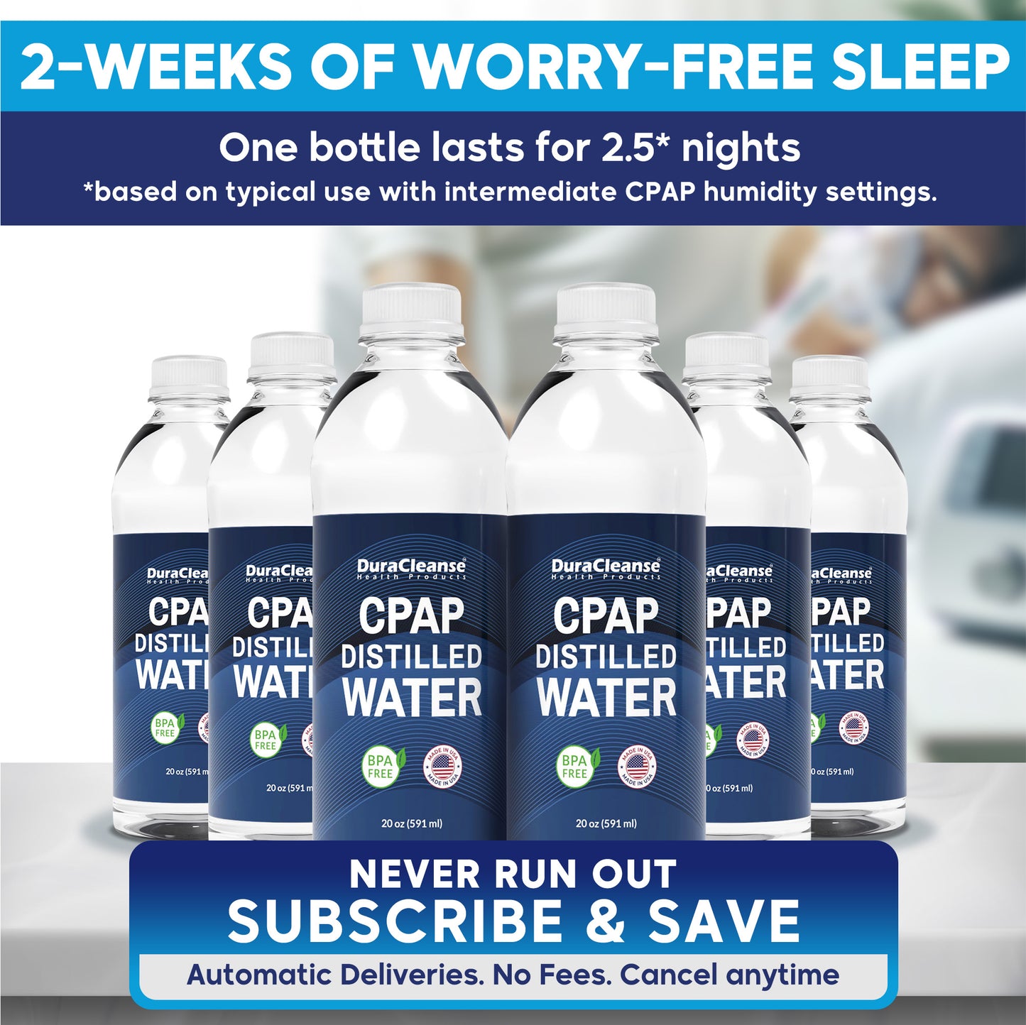 Distilled Water for CPAP Machines - 6-Pack (20 oz each) Travel Size Bottles