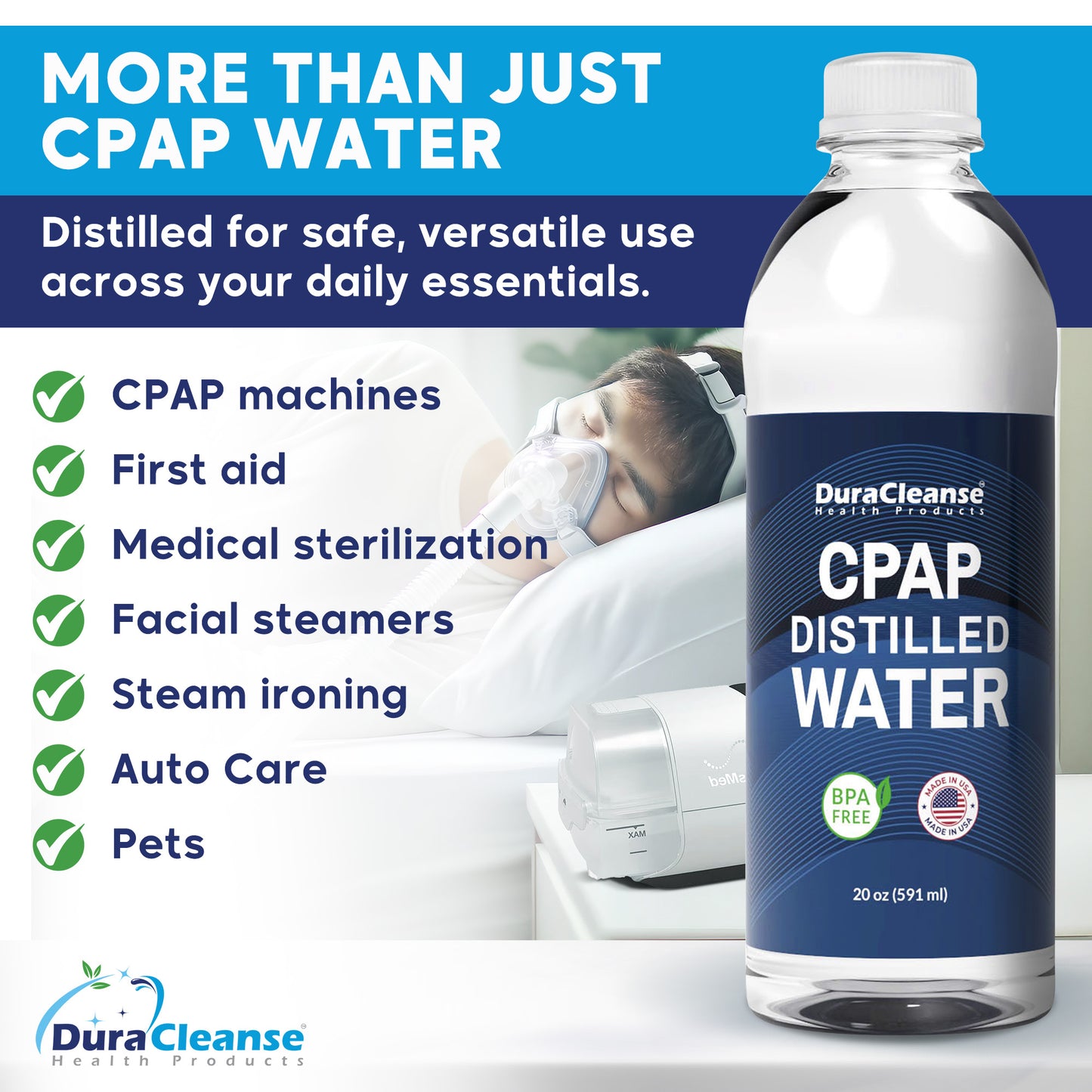 Distilled Water for CPAP Machines - 6-Pack (20 oz each) Travel Size Bottles