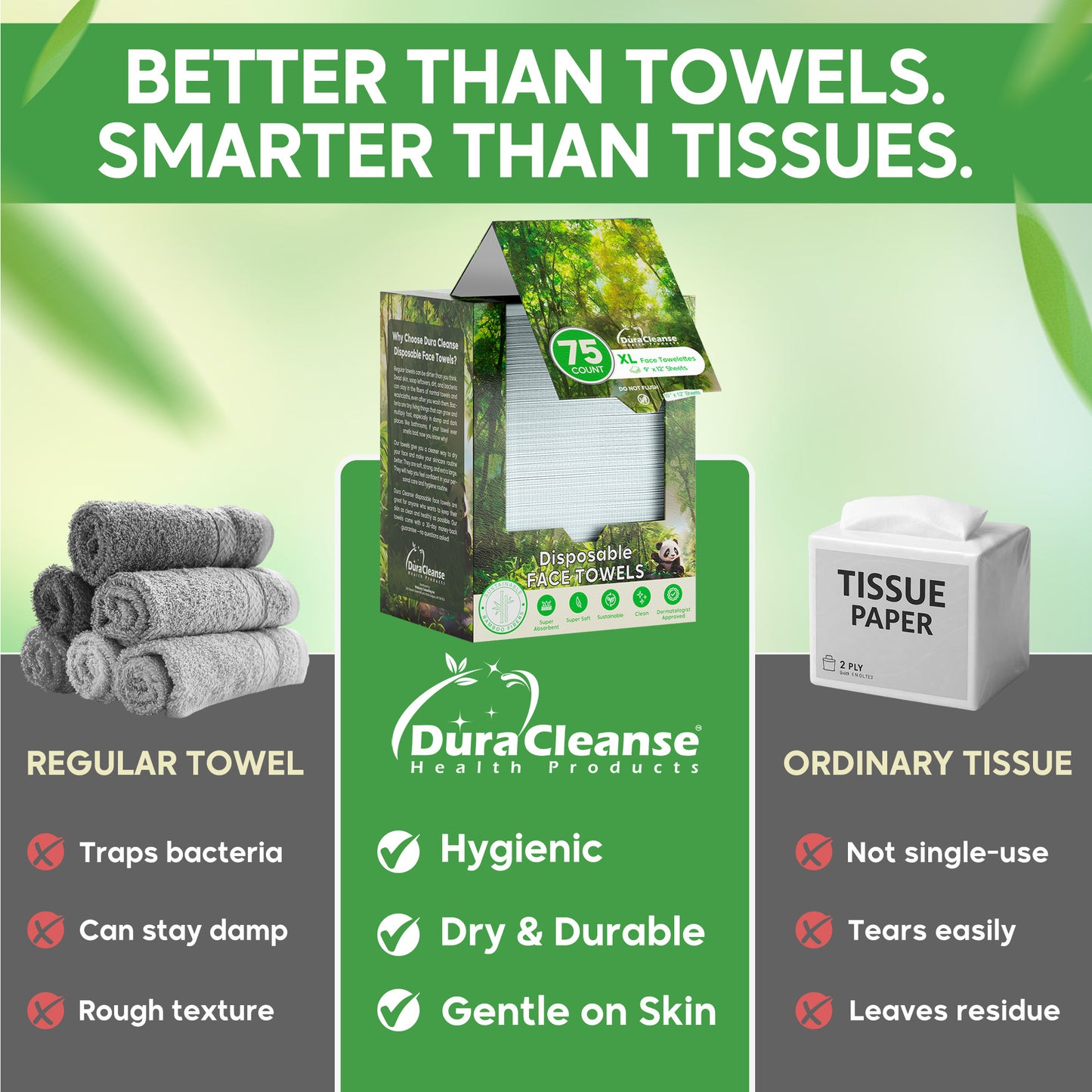 XL Disposable Face Towels - 75 Ct. + 4 Travel Face Wipes - 10"x12"