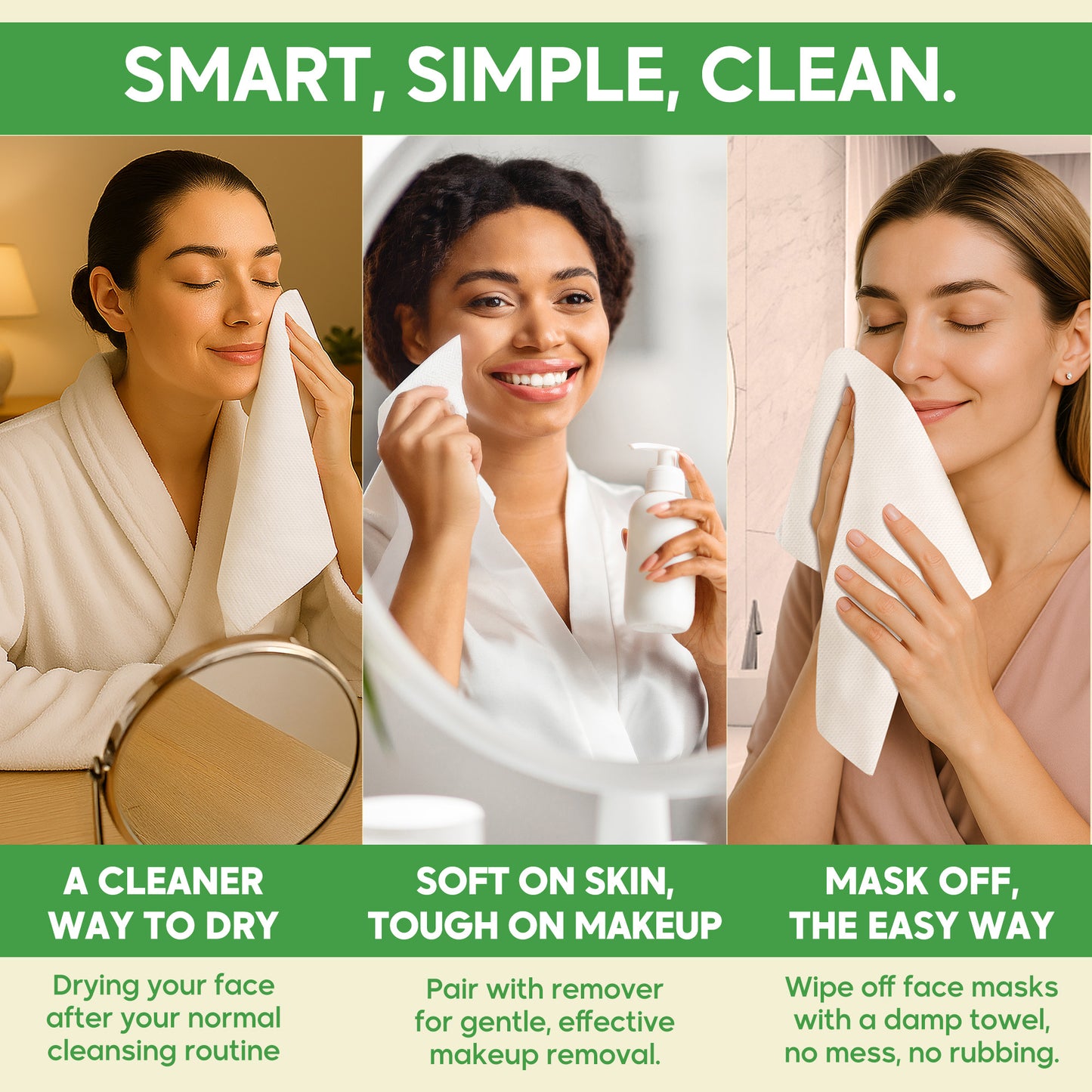 XL Disposable Face Towels - 75 Ct. + 4 Travel Face Wipes - 10"x12"