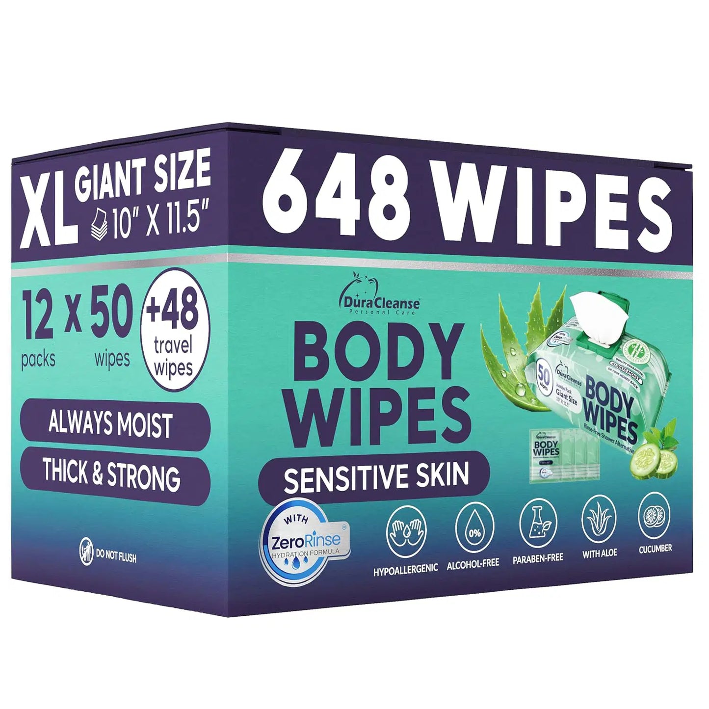 Sensitive Skin XL Body Wipes (10" x 11.5") + Travel Size Bonus
