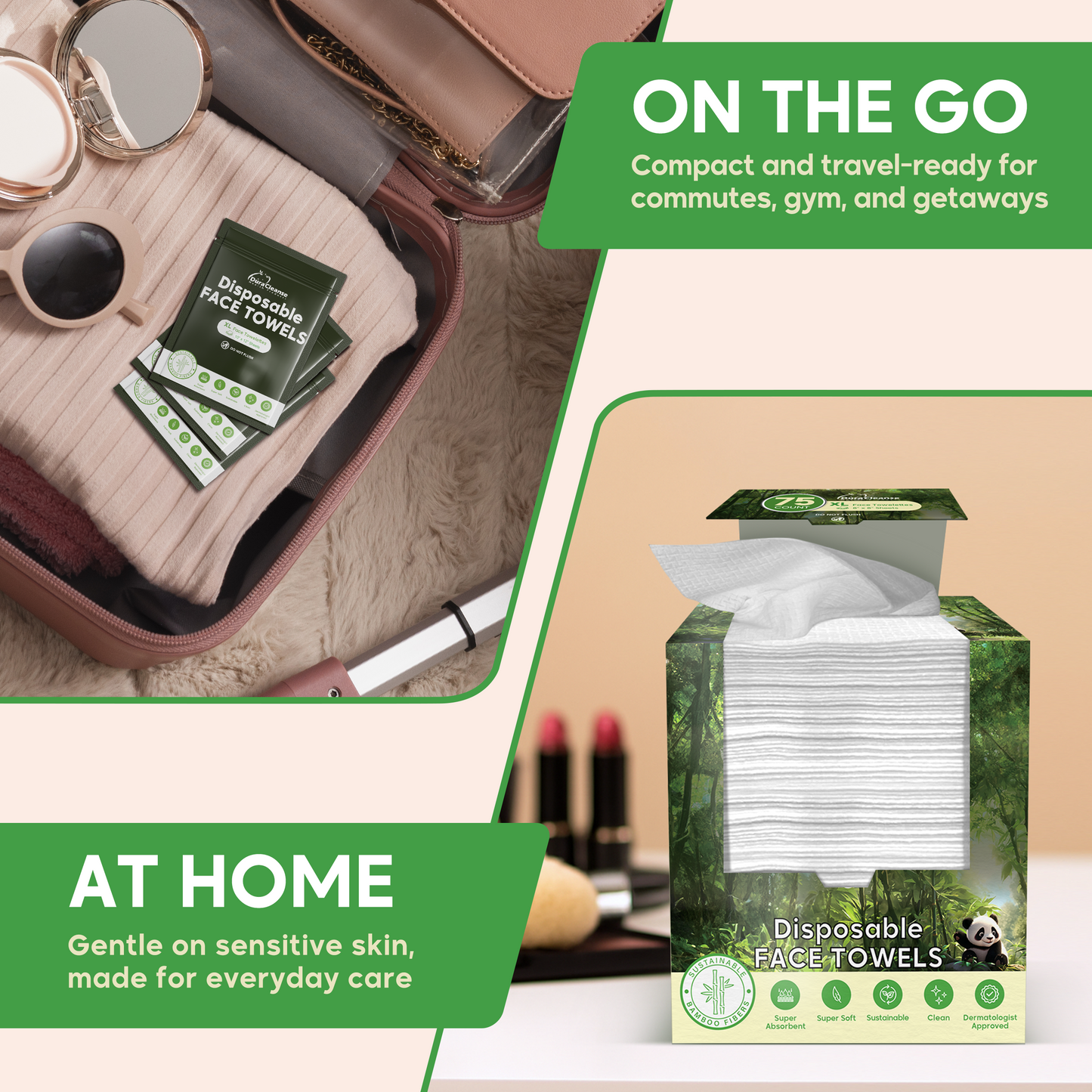 XL Disposable Face Towels - 75 Ct. + 4 Travel Face Wipes - 10"x12"