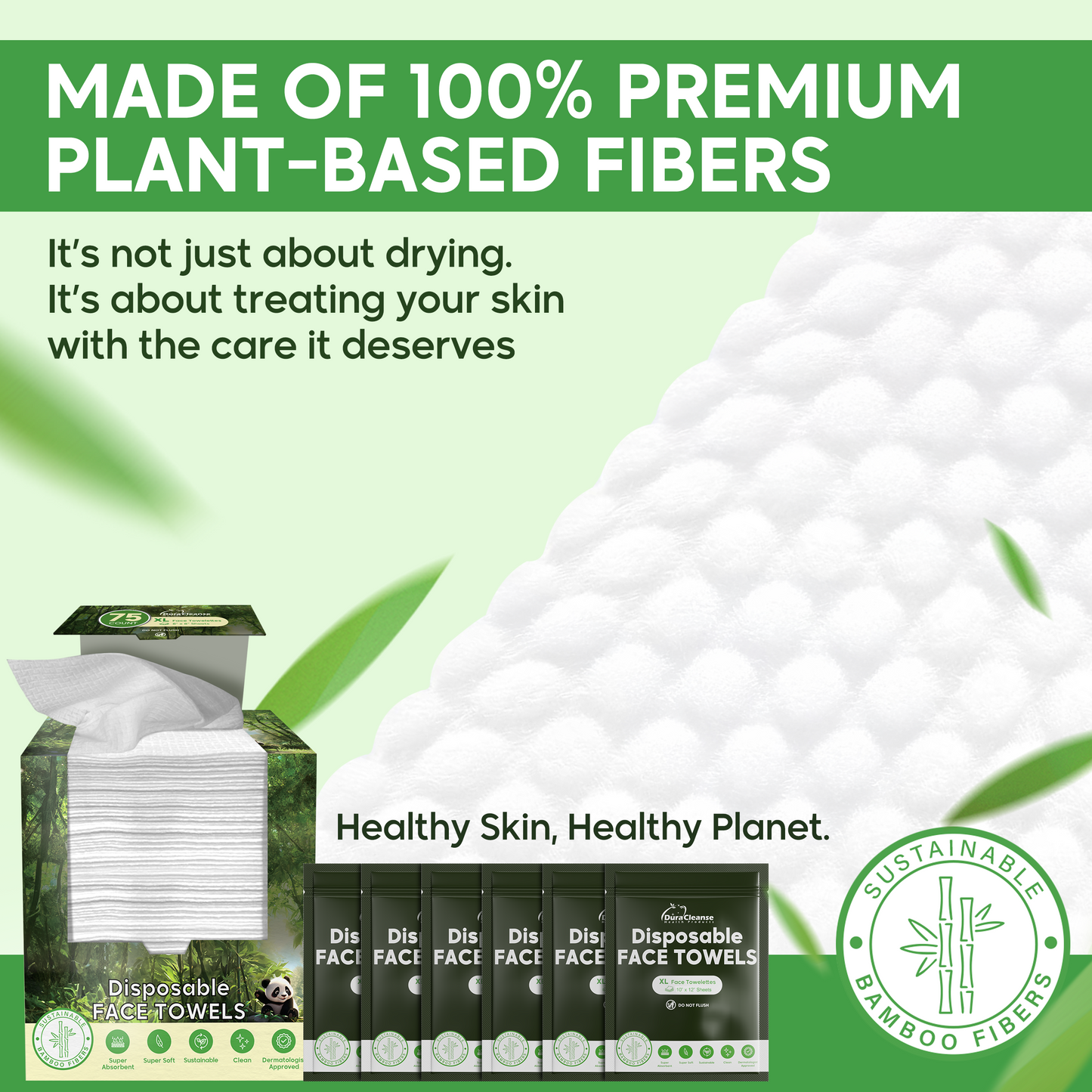 XL Disposable Face Towels - 75 Ct. + 4 Travel Face Wipes - 10"x12"