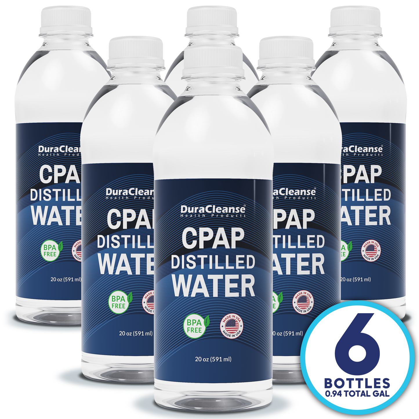 Distilled Water for CPAP Machines - 6-Pack (20 oz each) Travel Size Bottles