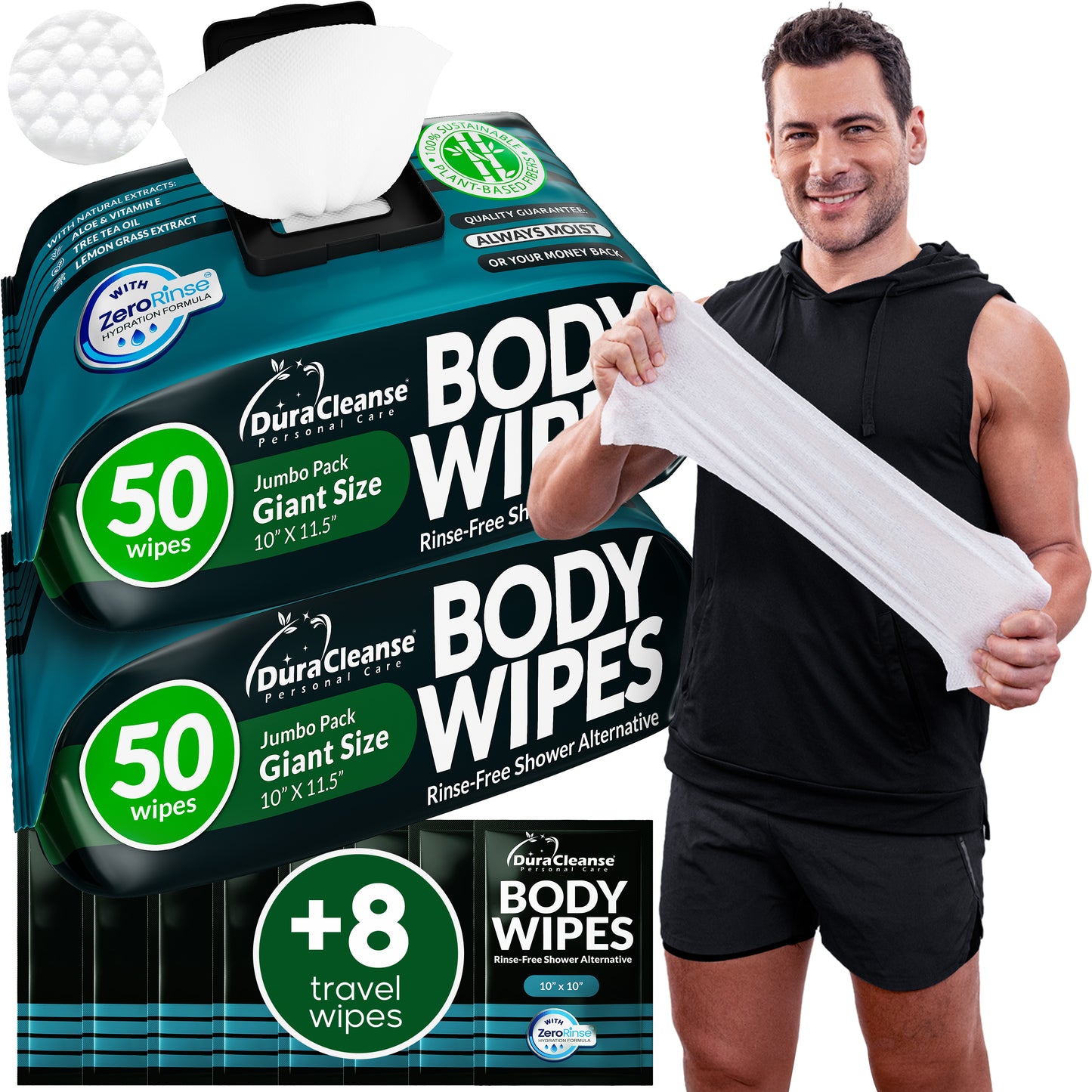 XL Men Body Wipes (9" x 12") + Travel Size Bonus