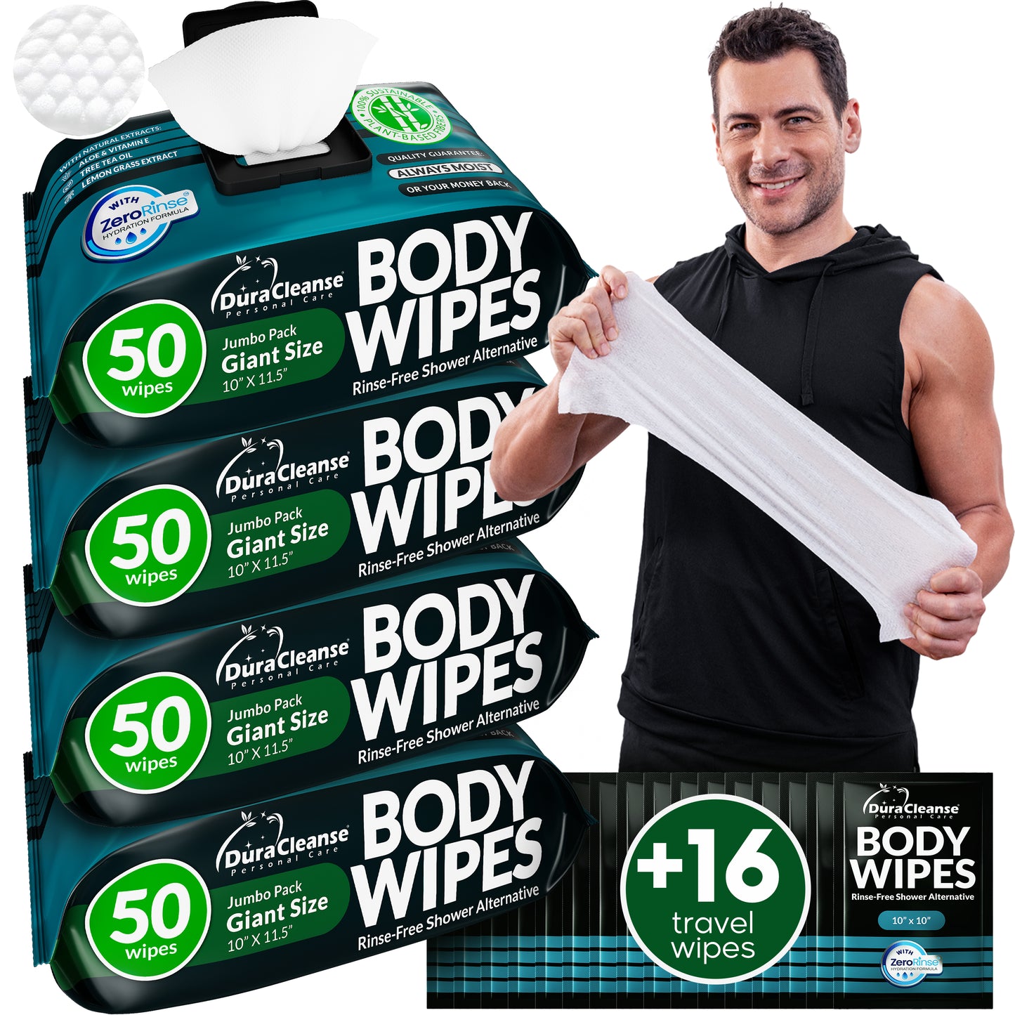 XL Men Body Wipes (9" x 12") + Travel Size Bonus