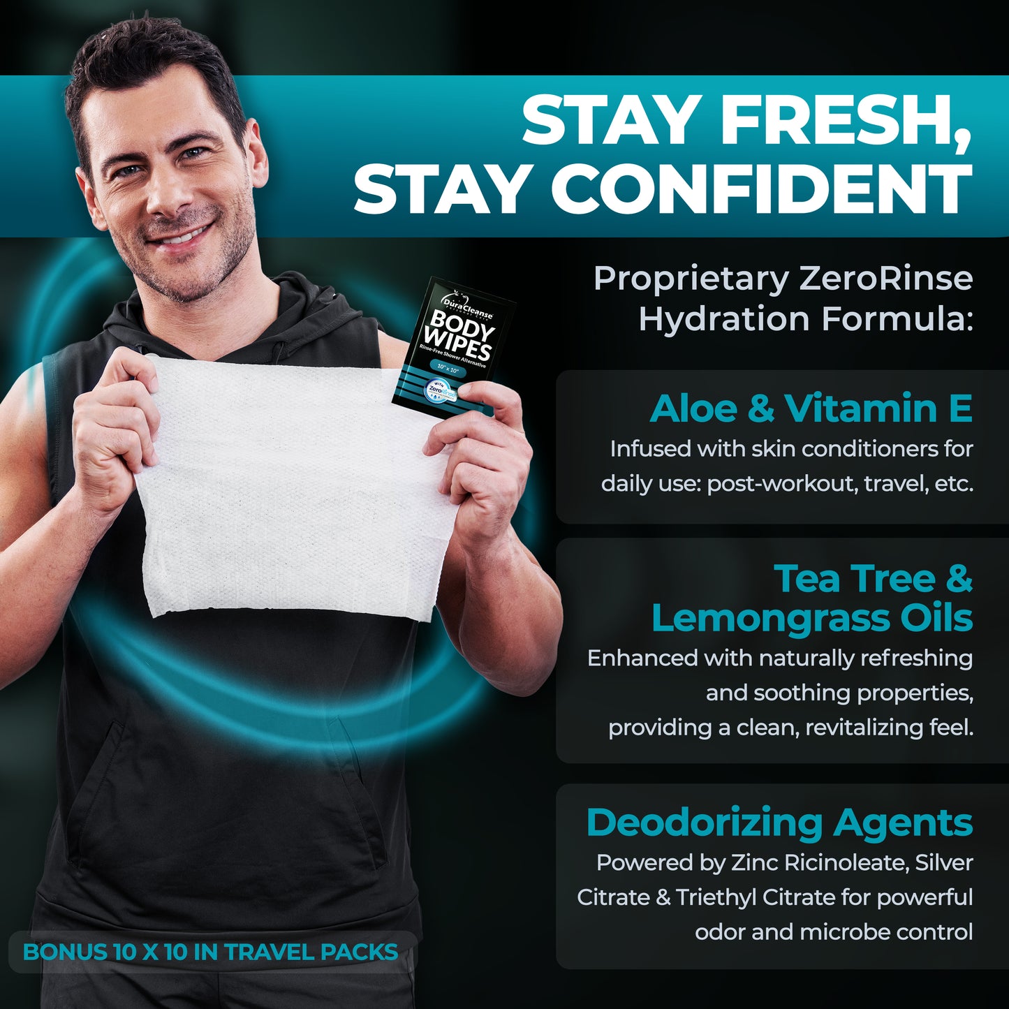XL Men Body Wipes (9" x 12") + Travel Size Bonus