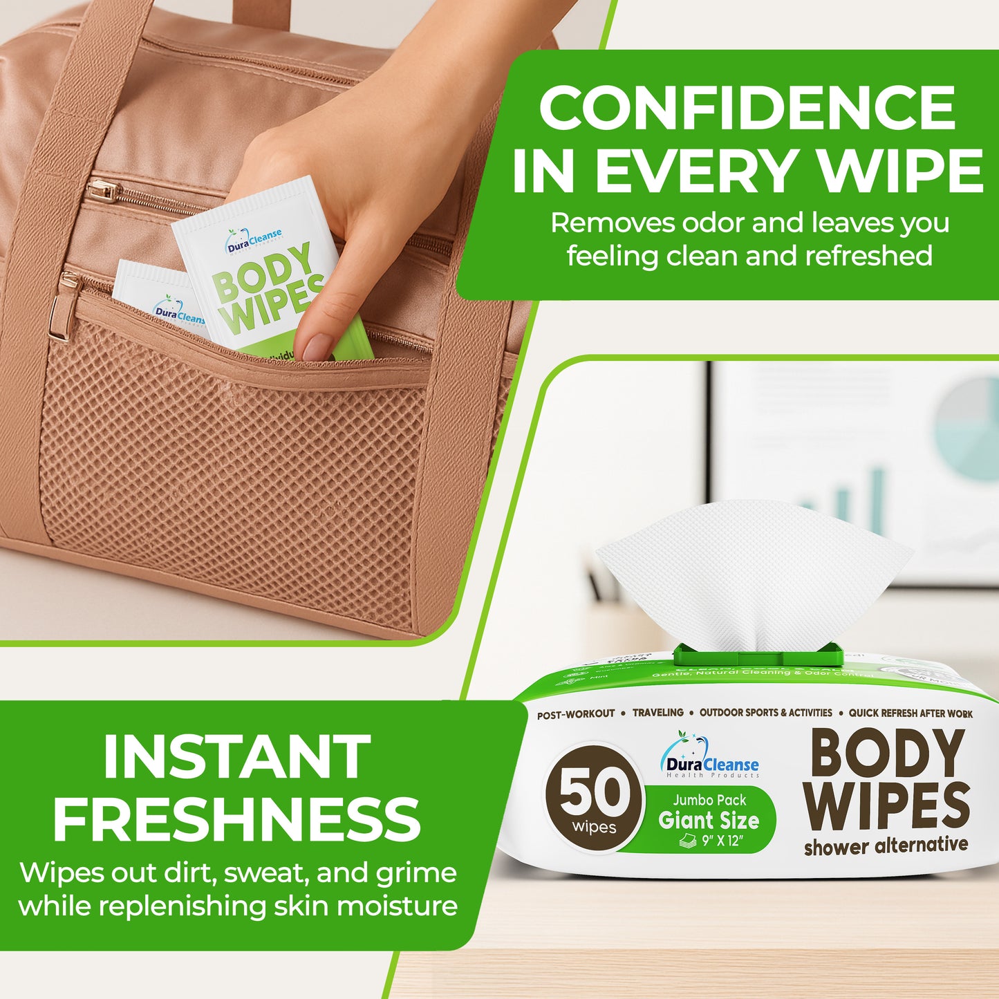 XL Women Body Wipes (9" x 12") + Travel Size Bonus