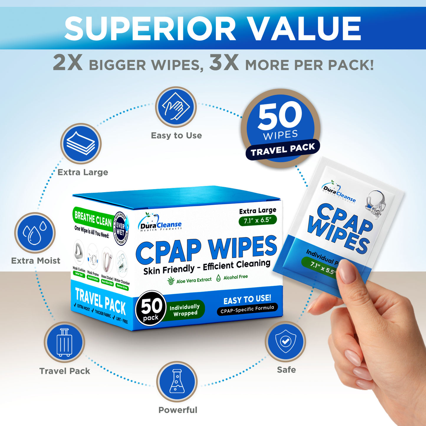Sleep Mask Wipes - 50 Count Travel Wipes
