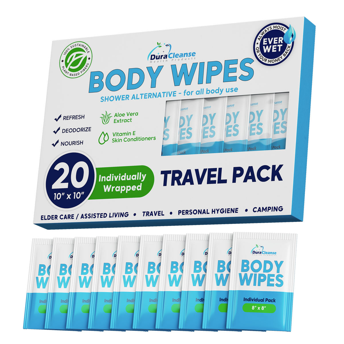 DuraCleanse Universal On-the-Go Pack Body Wipes (9" x 12") - Travel Size