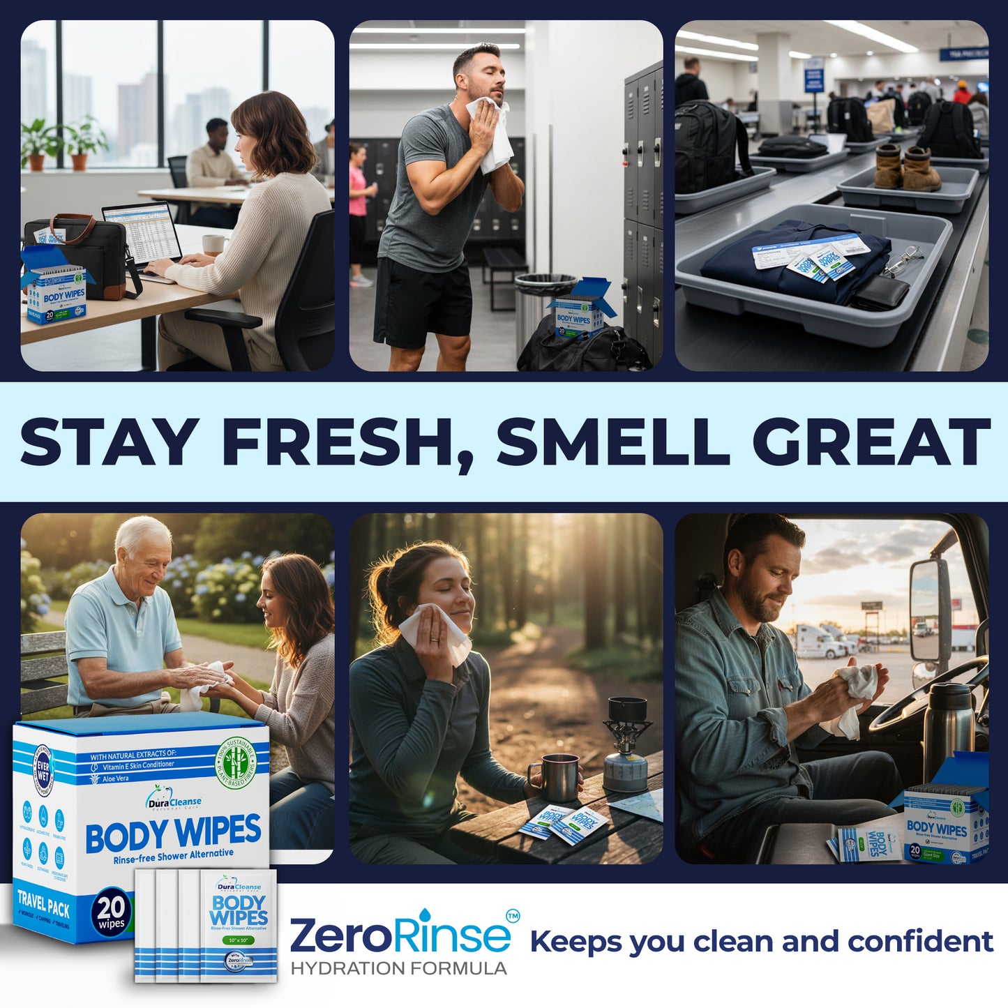 Universal On-the-Go 20 Count Body Wipes (10" x 10") - Travel Size