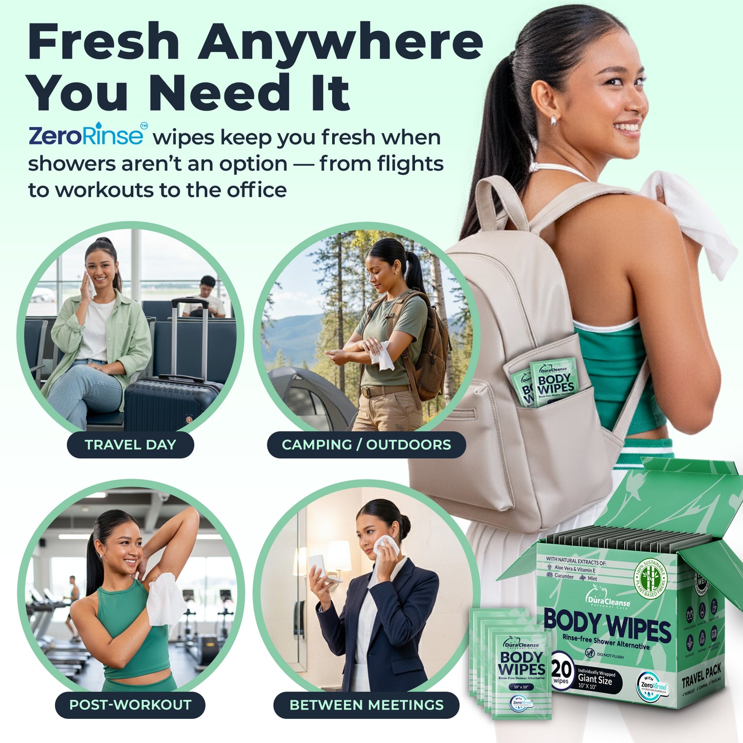 Women On-the-Go 20 Count Body Wipes (10" x 10") - Travel Size