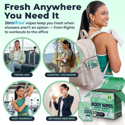 Women On-the-Go 20 Count Body Wipes (10" x 10") - Travel Size