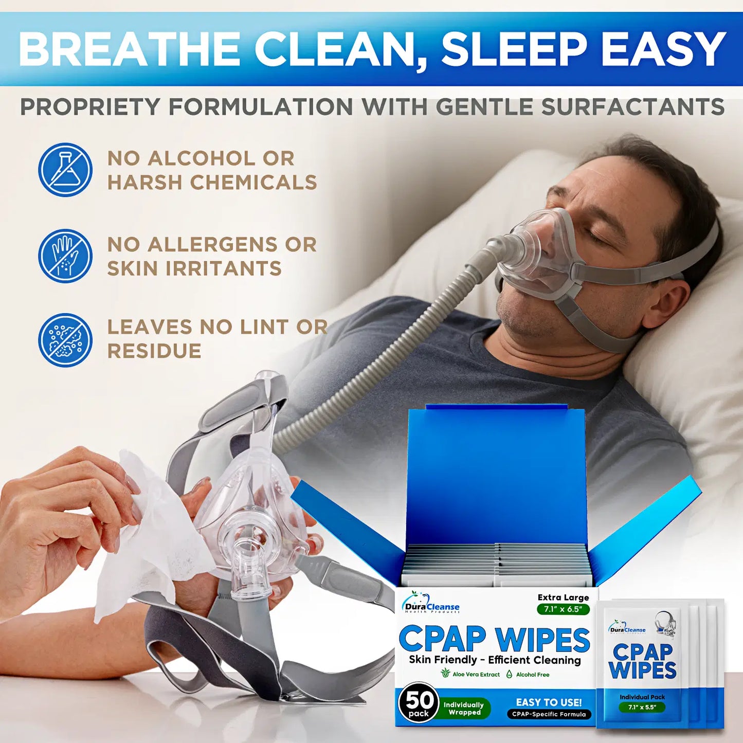 Sleep Mask Wipes - 50 Count Travel Wipes