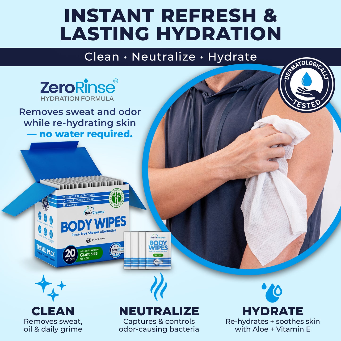 Universal On-the-Go 20 Count Body Wipes (10" x 10") - Travel Size