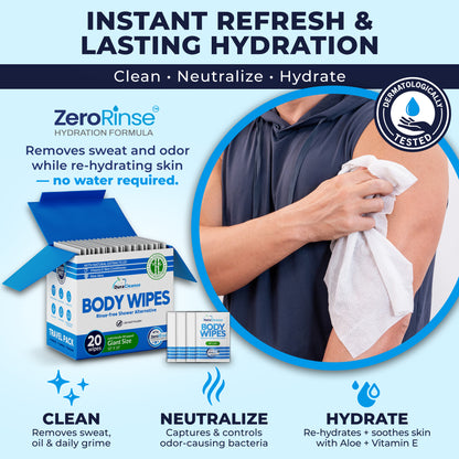 Universal On-the-Go 20 Count Body Wipes (10" x 10") - Travel Size