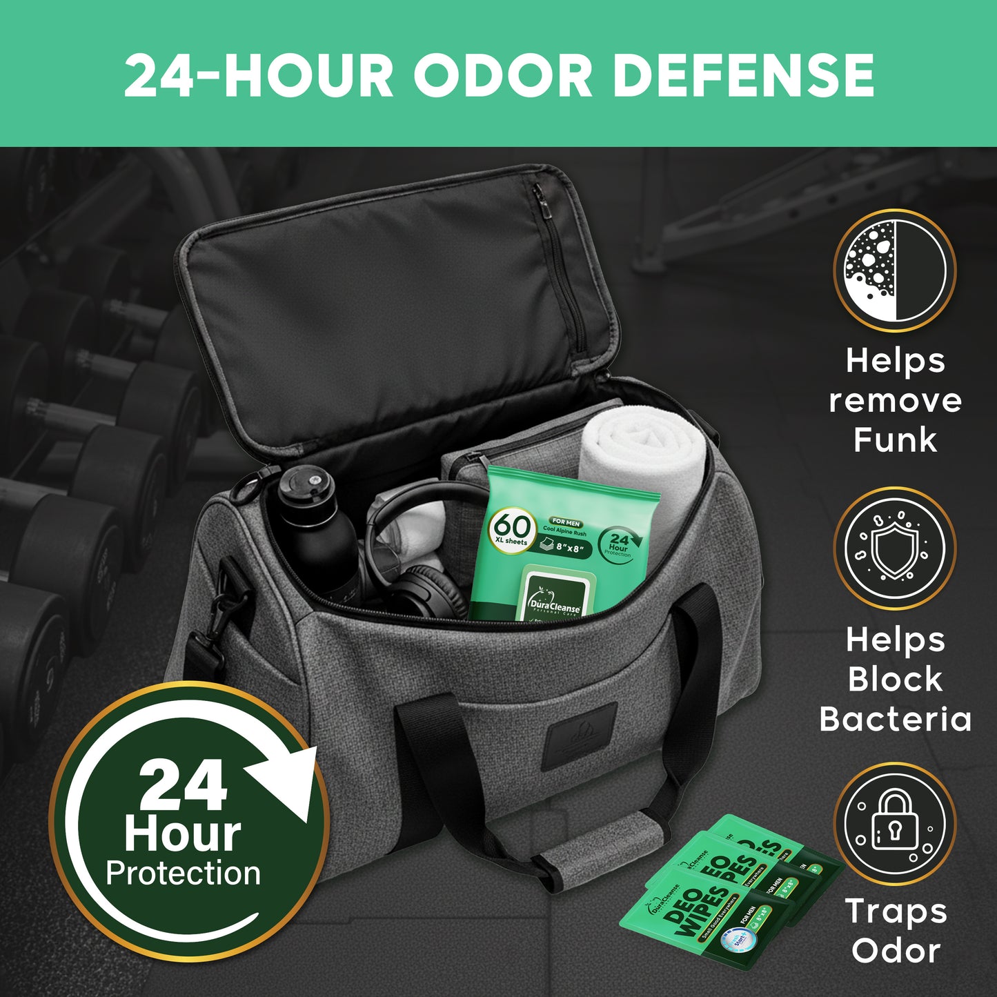 Deodorant Wipes for Men On-the-Go Fresh Scent Cleansing Wipes, 60 Count