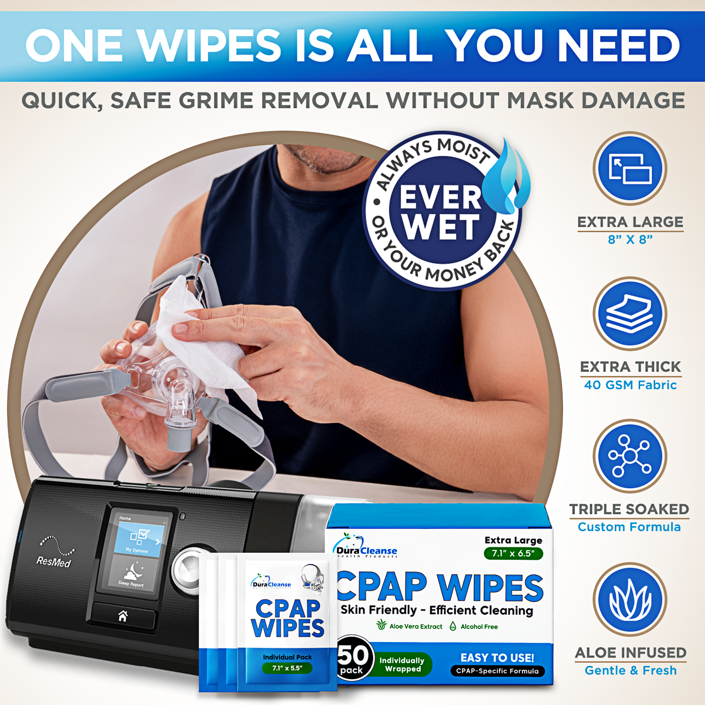 Sleep Mask Wipes - 50 Count Travel Wipes