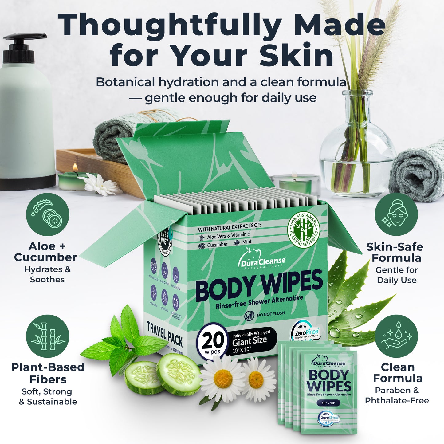 Women On-the-Go 20 Count Body Wipes (10" x 10") - Travel Size