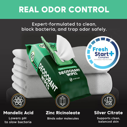 Deodorant Wipes for Men On-the-Go Fresh Scent Cleansing Wipes, 60 Count