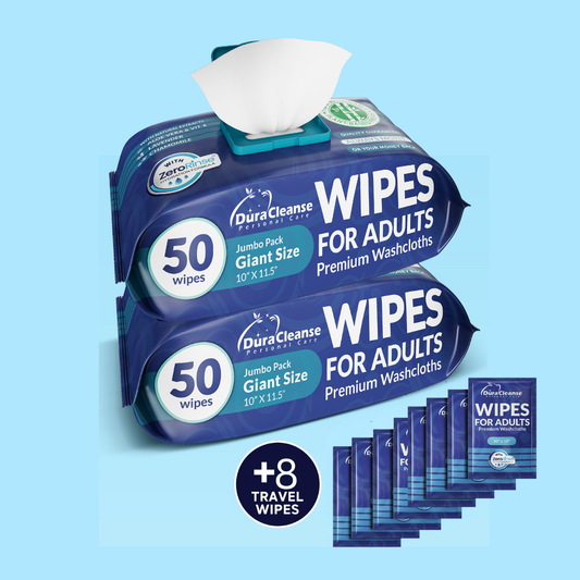 XL Adult Body Wipes (10" x 11.5") + Travel Size Wipes Bonus