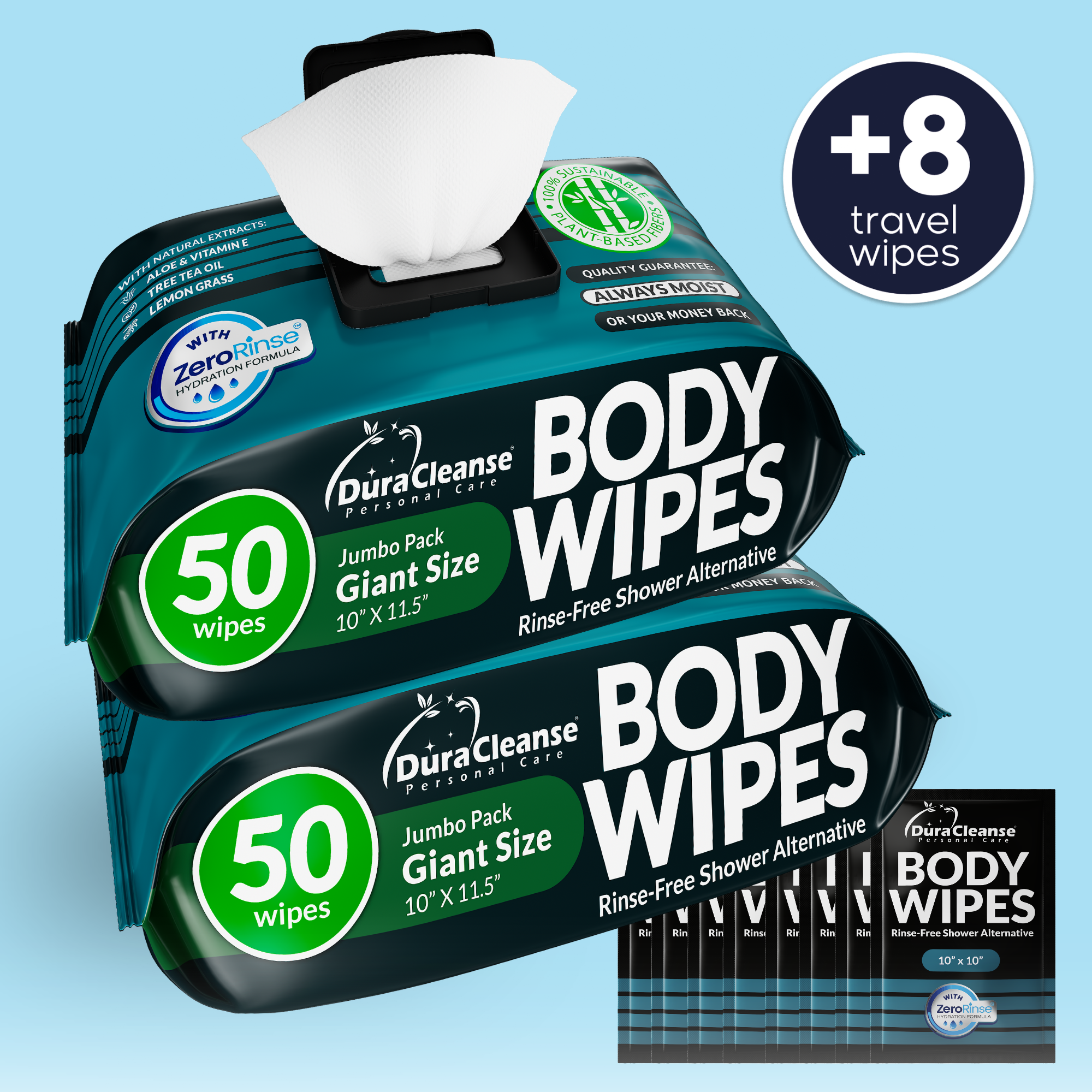 Maximum Cleaning Power XL Body Wipes (10" x 11.5") + Travel Size Bonus