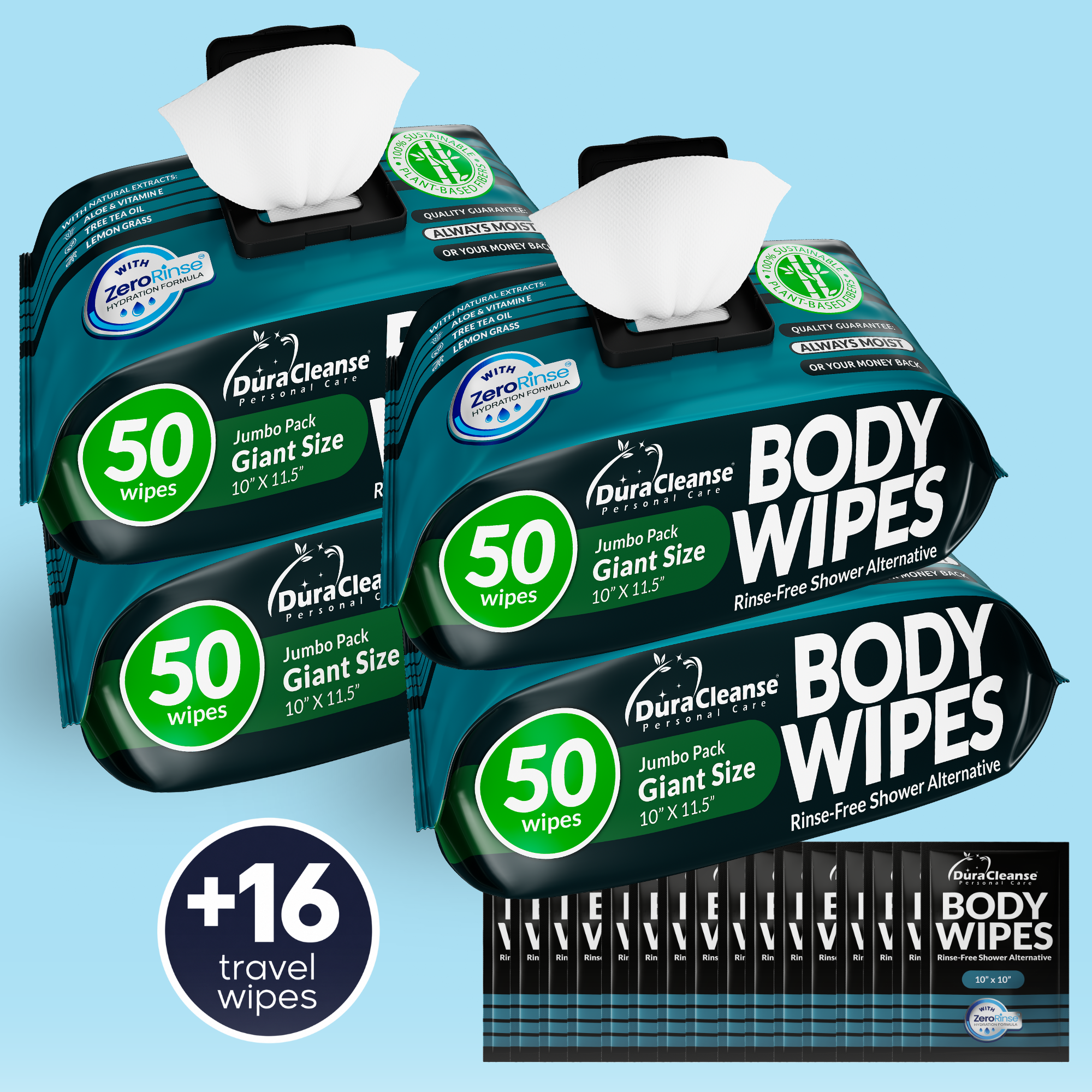 Maximum Cleaning Power XL Body Wipes (10" x 11.5") + Travel Size Bonus