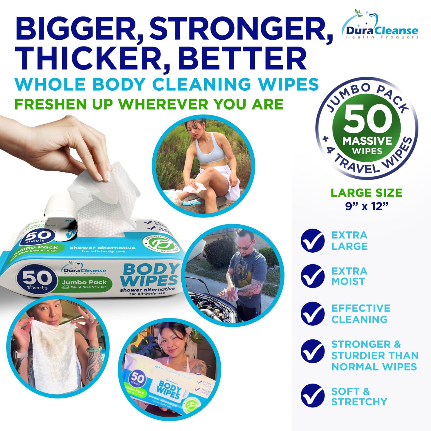 XL Universal Body Wipes (9" x 12") + Travel Size Bonus