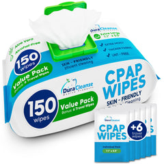 DuraCleanse CPAP Mask Cleaning Wipes - Pack + Travel Wipes - Extra Large, Extra Moist Cleaning CPAP Wipes for Mask, CPAP Machine & Supplies - Skin Safe with Aloe Vera