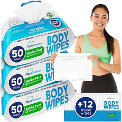 DuraCleanse Adult Body Wipes - No Rinse Bathing, XL Shower Wipes with Travel Bath Wipes - Thick Cleansing Waterless Washcloths for Elderly Incontinence & Camping Essentials