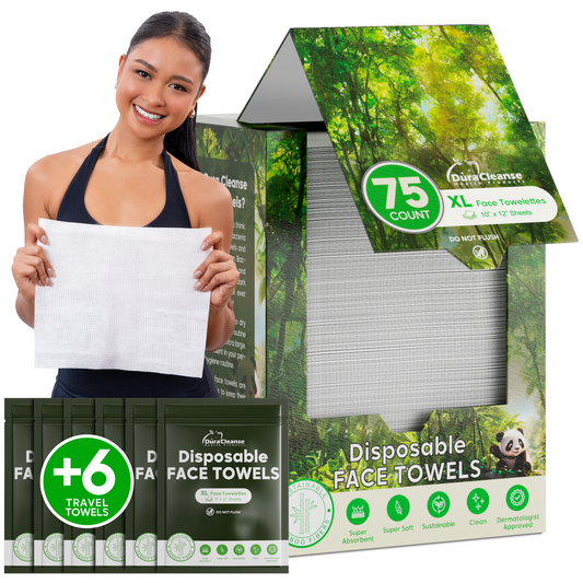 XL Disposable Face Towels - 75 Ct. + 4 Travel Face Wipes - 10"x12"
