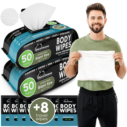 XL Men Body Wipes (9" x 12") + Travel Size Bonus