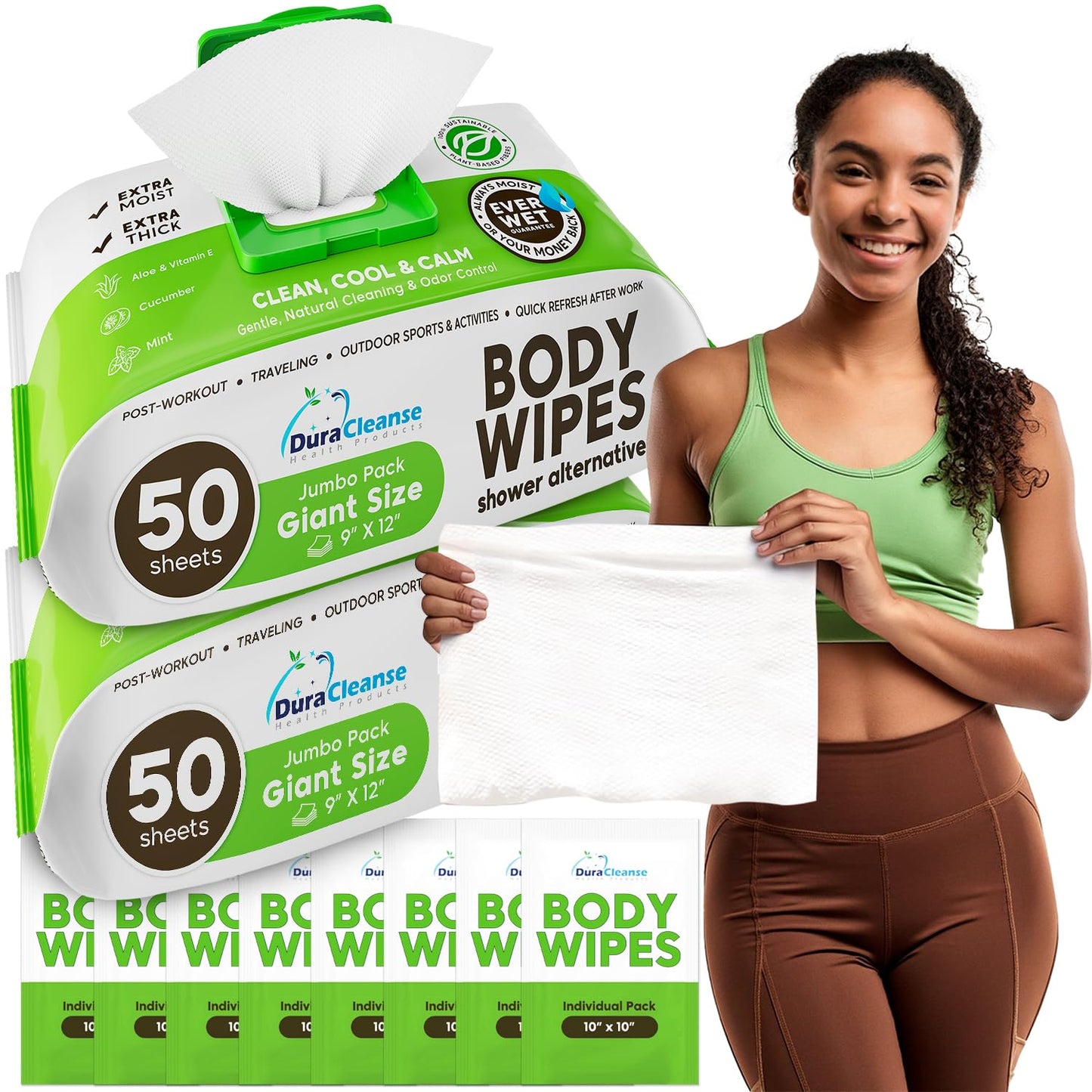 XL Women Body Wipes (9" x 12") + Travel Size Bonus