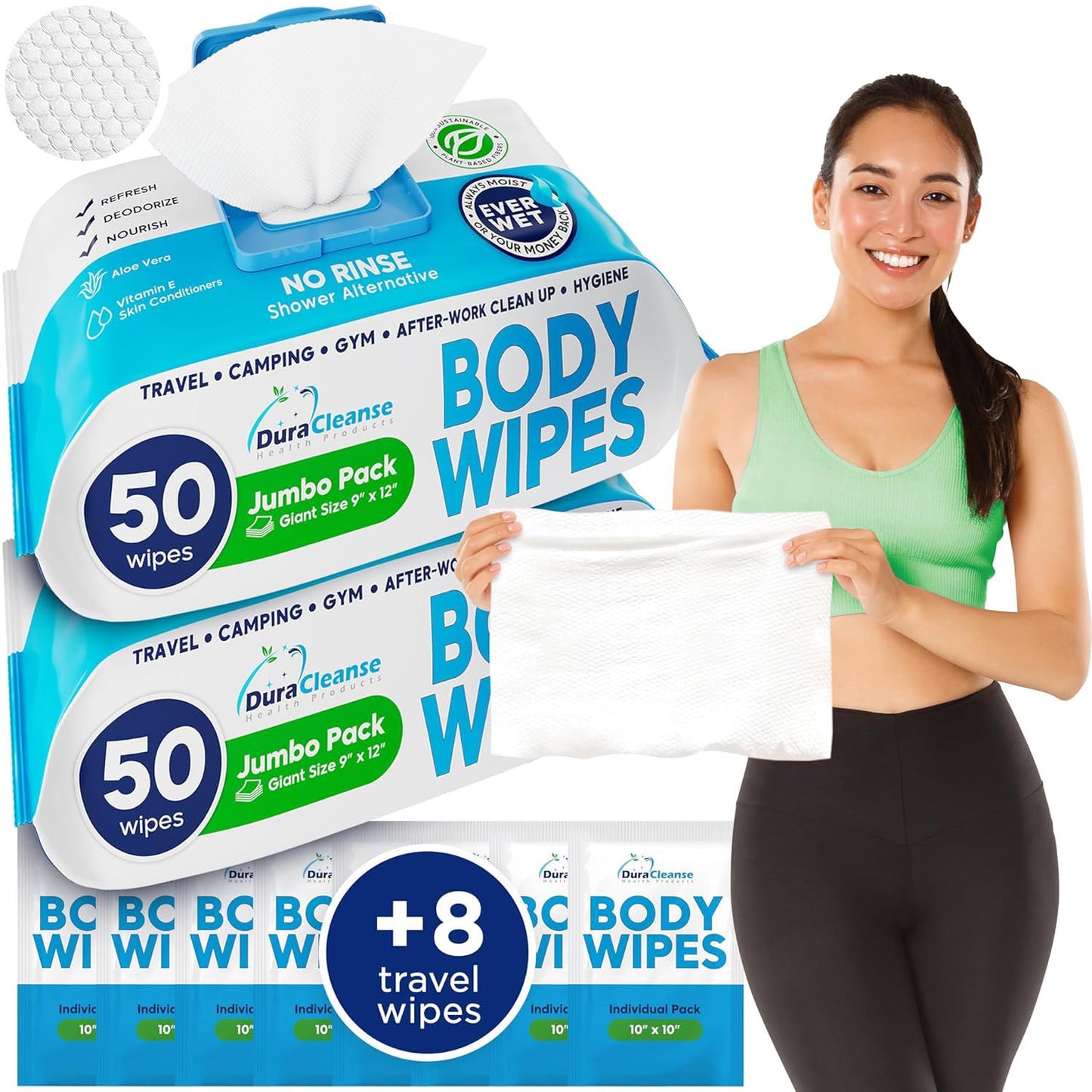 XL Universal Body Wipes (9" x 12") + Travel Size Bonus