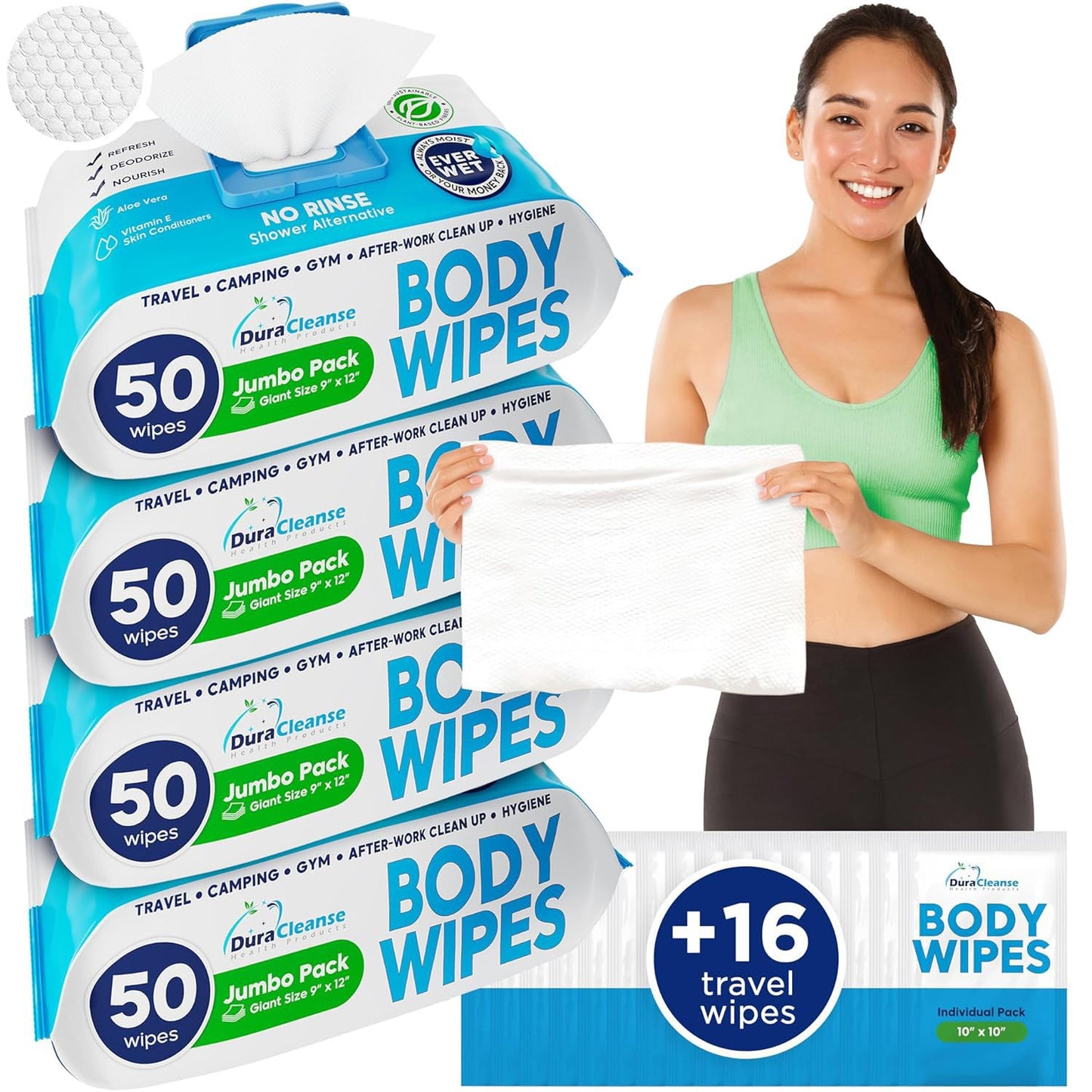 XL Universal Body Wipes (9" x 12") + Travel Size Bonus