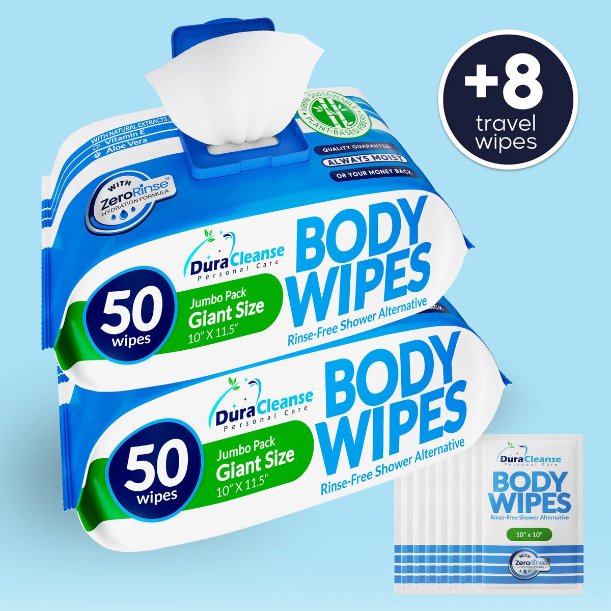 Everyday Clean XL Body Wipes (10" x 11.5") + Travel Size Bonus