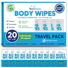 DuraCleanse Adult Body Wipes - No Rinse Bathing, XL Shower Wipes with Travel Bath Wipes - Thick Cleansing Waterless Washcloths for Elderly Incontinence & Camping Essentials