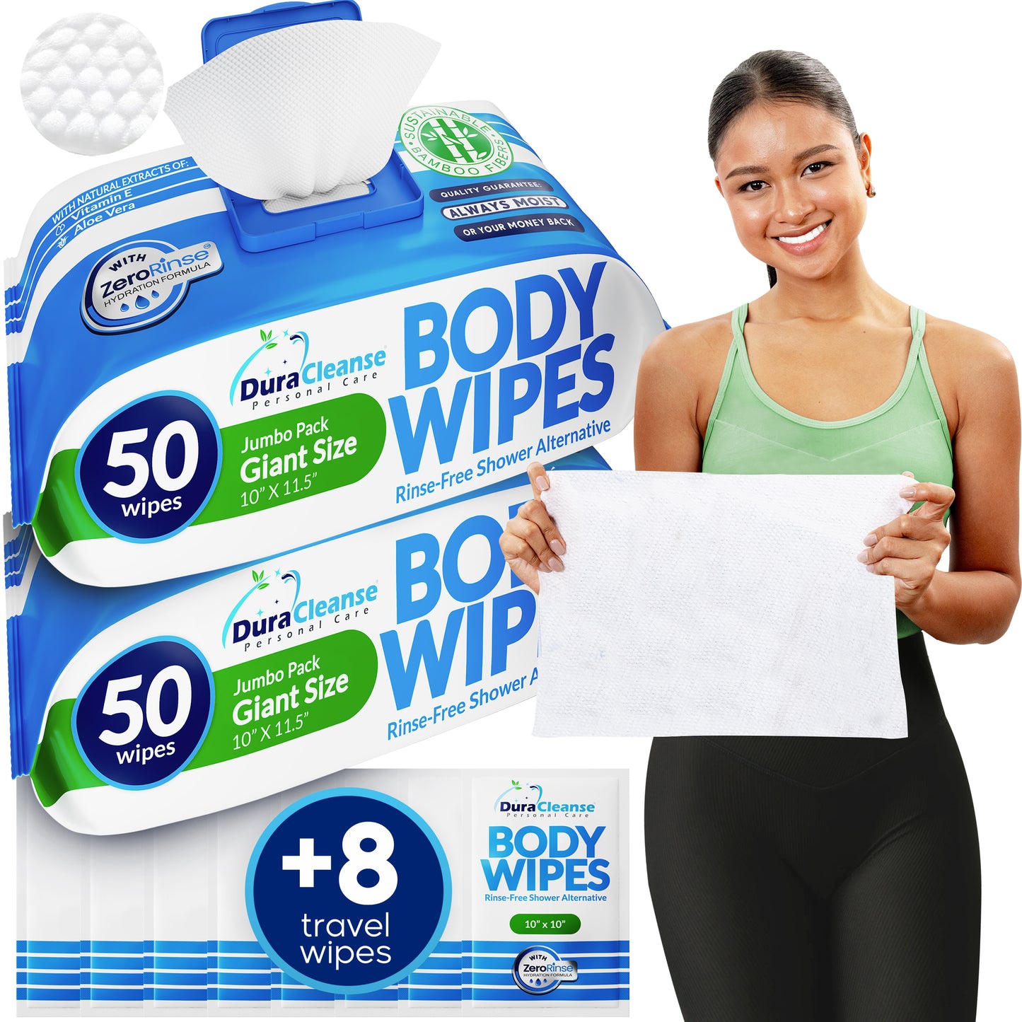 XL Universal Body Wipes (9" x 12") + Travel Size Bonus