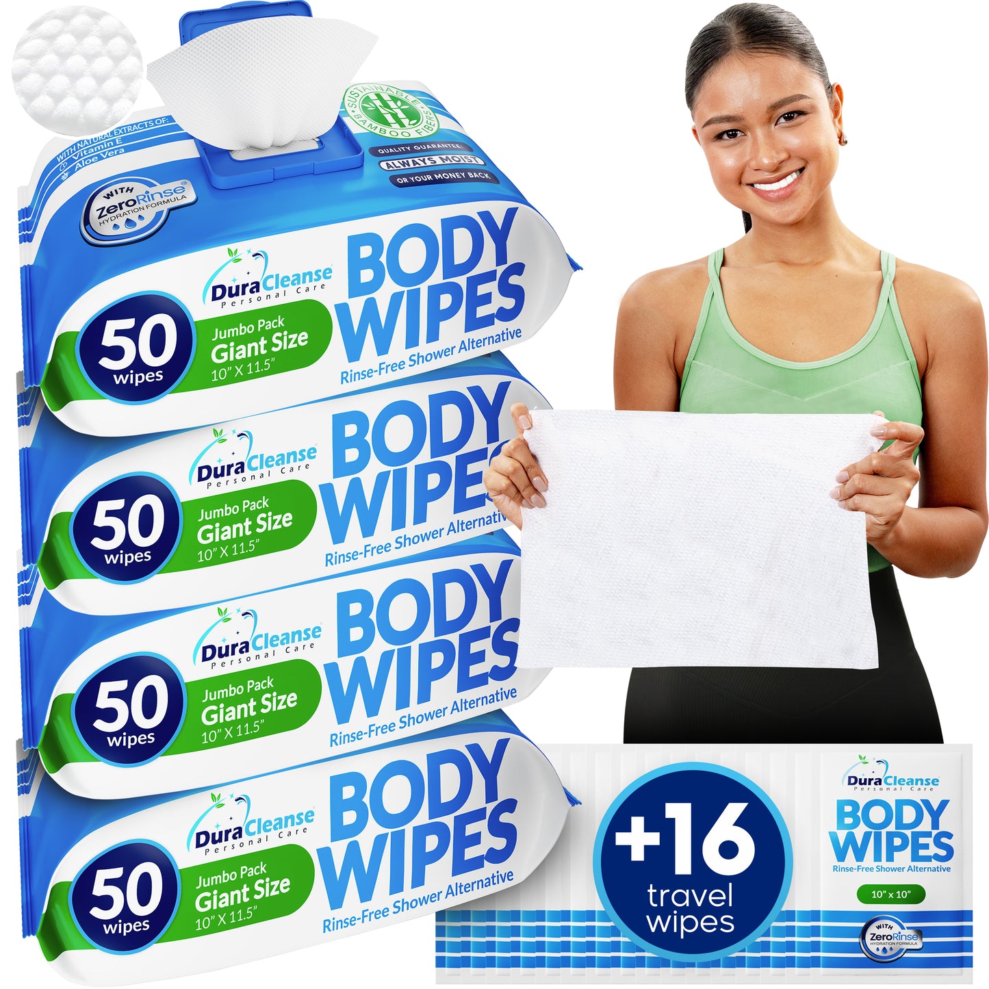 XL Universal Body Wipes (9" x 12") + Travel Size Bonus