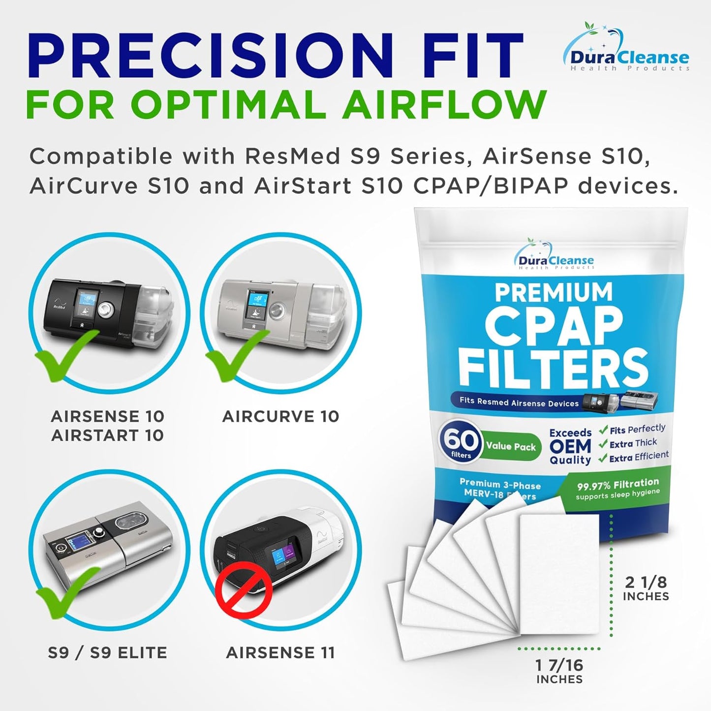 CPAP Filters - MERV 18 Ultra-Filtration - 60-Pack AirSense 10
