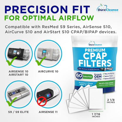 CPAP Filters - MERV 18 Ultra-Filtration - 60-Pack AirSense 10