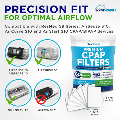 CPAP Filters - MERV 18 Ultra-Filtration - 60-Pack AirSense 10