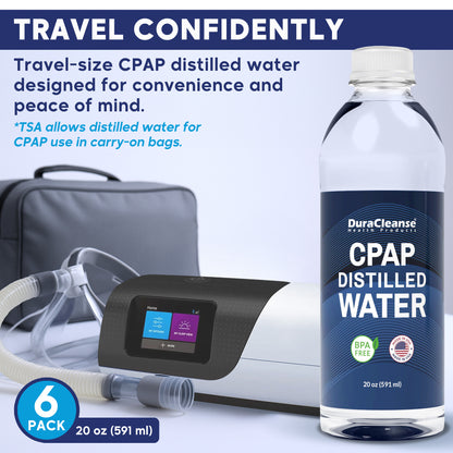 Distilled Water for CPAP Machines - 6-Pack (20 oz each) Travel Size Bottles