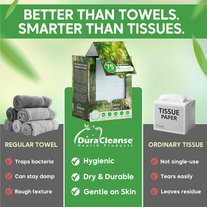 XL Disposable Face Towels - 75 Ct. + 4 Travel Face Wipes - 10"x12"
